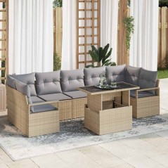 vidaXL Set di divani da giardino in rattan sintetico da 8 pezzi con cuscini beige