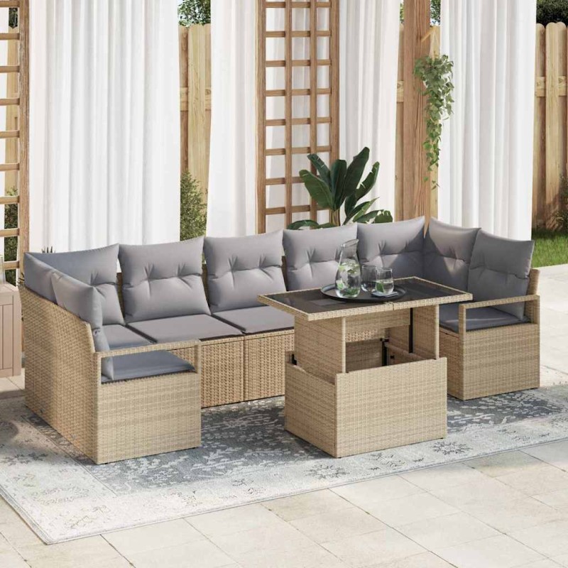 vidaXL Set di divani da giardino in rattan sintetico da 8 pezzi con cuscini beige