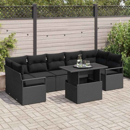 vidaXL Set da salotto da giardino 8 pezzi con cuscini in rattan plastico nero