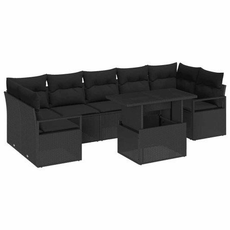 vidaXL Set da salotto da giardino 8 pezzi con cuscini in rattan plastico nero