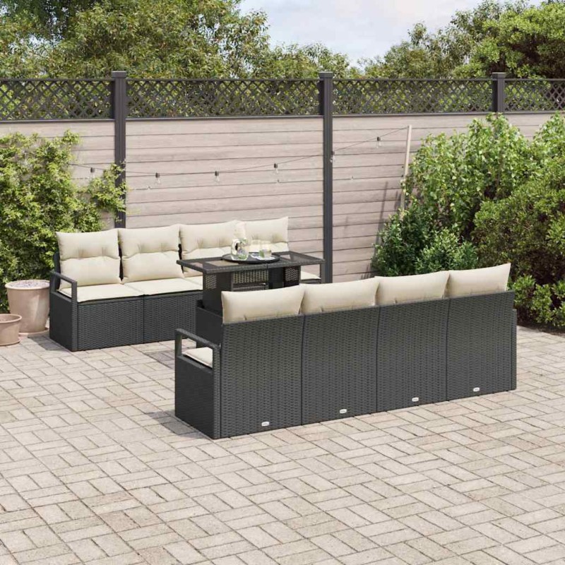 vidaXL Set da Giardino 9 Pezzi con Cuscini in Rattan Nero