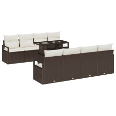 vidaXL Set da Giardino 9 Pezzi con Cuscini in Rattan Sintetico Marrone