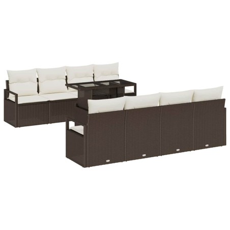 vidaXL Set da Giardino 9 Pezzi con Cuscini in Rattan Sintetico Marrone