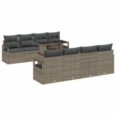 vidaXL Set da giardino in rattan sintetico da 9 pezzi con cuscini grigi