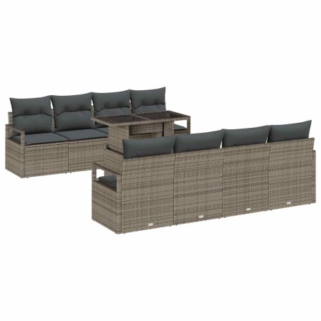 vidaXL Set da giardino in rattan sintetico da 9 pezzi con cuscini grigi