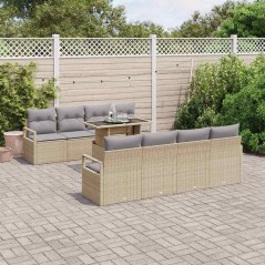 vidaXL Set da giardino con 9 pezzi e cuscini beige in rattan sintetico