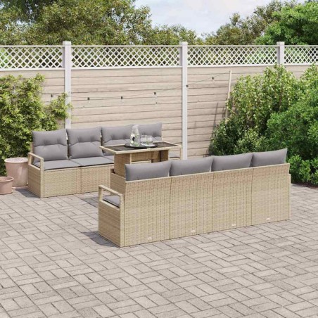 vidaXL Set da giardino con 9 pezzi e cuscini beige in rattan sintetico
