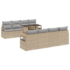 vidaXL Set da giardino con 9 pezzi e cuscini beige in rattan sintetico