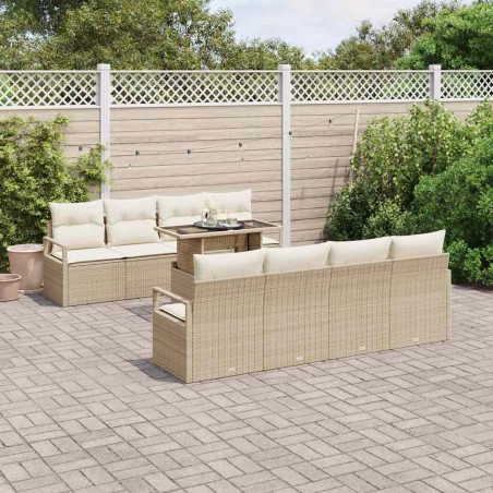 vidaXL Set da Giardino 9 Pezzi con Cuscini Beige in Rattan Sintetico
