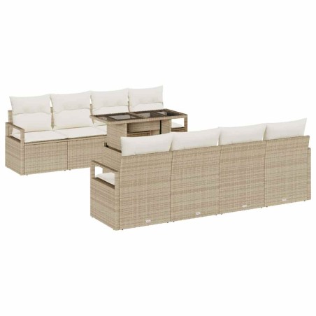 vidaXL Set da Giardino 9 Pezzi con Cuscini Beige in Rattan Sintetico