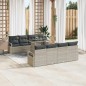 vidaXL Set divani da giardino 9 pezzi con cuscini, Grigio chiaro, Poly Rattan