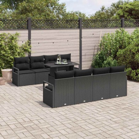 vidaXL Set da Giardino di 9 Pezzi con Cuscini in Rattan Nero