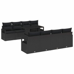 vidaXL Set da Giardino di 9 Pezzi con Cuscini in Rattan Nero