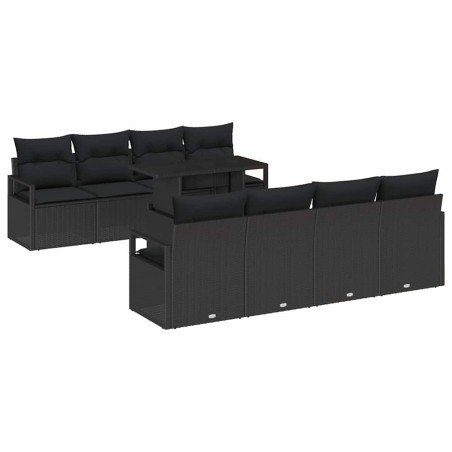 vidaXL Set da Giardino di 9 Pezzi con Cuscini in Rattan Nero