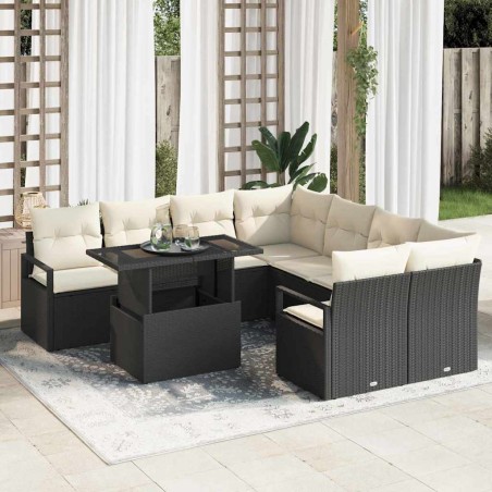 vidaXL Set di divani da giardino 9 pezzi con cuscini neri in polyrattan
