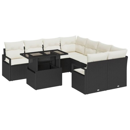 vidaXL Set di divani da giardino 9 pezzi con cuscini neri in polyrattan