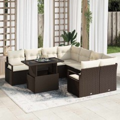 vidaXL Set divano da giardino 9 pezzi con cuscini marroni in rattan sintetico