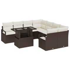 vidaXL Set divano da giardino 9 pezzi con cuscini marroni in rattan sintetico