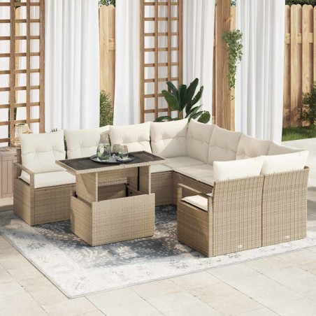 vidaXL Set divano da giardino 9 pezzi con cuscini beige
