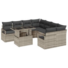 vidaXL Set di divani da giardino 9 pezzi con cuscini in grigio chiaro