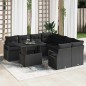 vidaXL Set di Divani da Giardino 9 Pezzi con Cuscini in Rattan Sintetico Nero