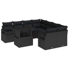 vidaXL Set di Divani da Giardino 9 Pezzi con Cuscini in Rattan Sintetico Nero
