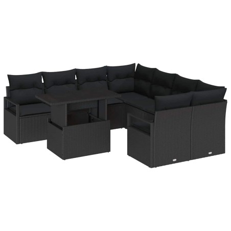 vidaXL Set di Divani da Giardino 9 Pezzi con Cuscini in Rattan Sintetico Nero