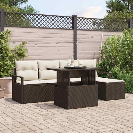 vidaXL Set di divani da giardino a 6 pezzi con cuscini marroni in polyrattan
