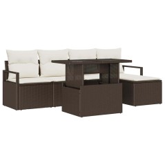 vidaXL Set di divani da giardino a 6 pezzi con cuscini marroni in polyrattan