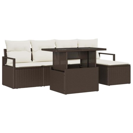 vidaXL Set di divani da giardino a 6 pezzi con cuscini marroni in polyrattan