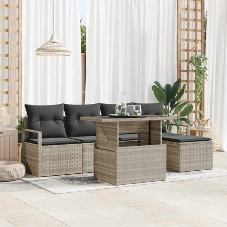 vidaXL Set di divani da giardino in 6 pezzi con cuscini grigio chiaro in polyrattan