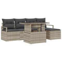 vidaXL Set di divani da giardino in 6 pezzi con cuscini grigio chiaro in polyrattan