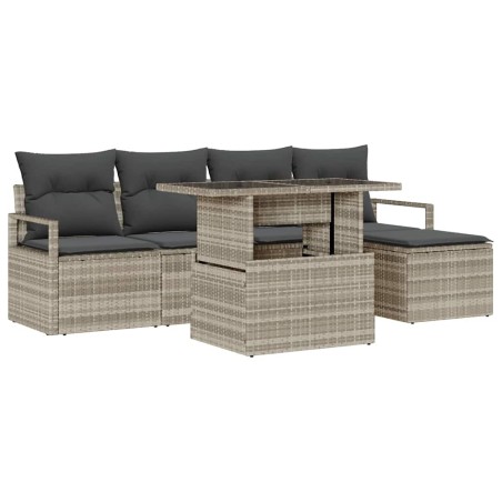vidaXL Set di divani da giardino in 6 pezzi con cuscini grigio chiaro in polyrattan