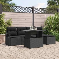 vidaXL Set da giardino con divano a 6 pezzi e cuscini in rattan nero