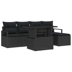 vidaXL Set da giardino con divano a 6 pezzi e cuscini in rattan nero