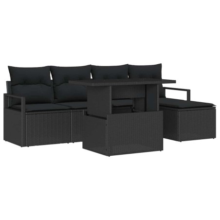 vidaXL Set da giardino con divano a 6 pezzi e cuscini in rattan nero