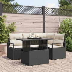 vidaXL Set di divani da giardino 5 pezzi con cuscini in poli rattan nero