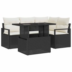 vidaXL Set di divani da giardino 5 pezzi con cuscini in poli rattan nero