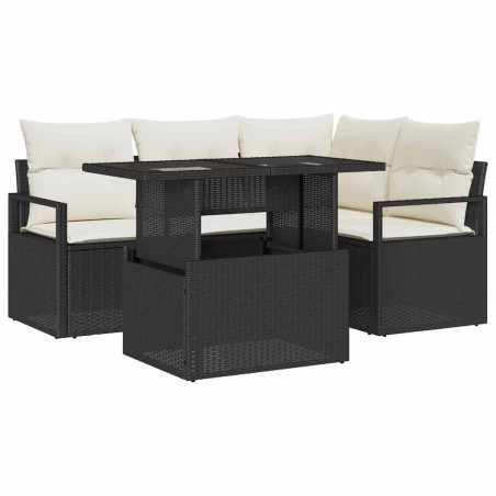 vidaXL Set di divani da giardino 5 pezzi con cuscini in poli rattan nero
