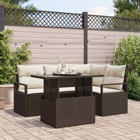 vidaXL Set di divani da giardino a 5 pezzi con cuscini marroni in rattan sintetico
