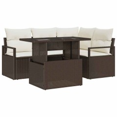 vidaXL Set di divani da giardino a 5 pezzi con cuscini marroni in rattan sintetico