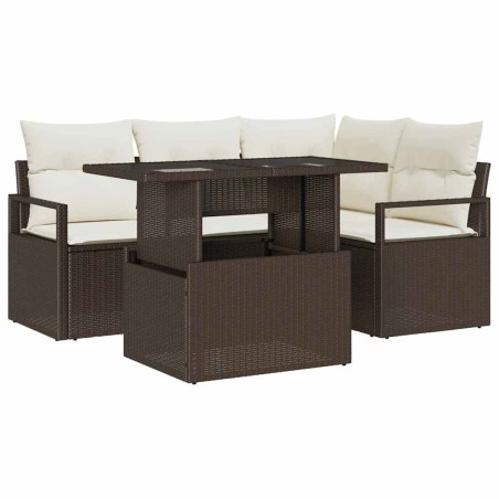 vidaXL Set di divani da giardino a 5 pezzi con cuscini marroni in rattan sintetico