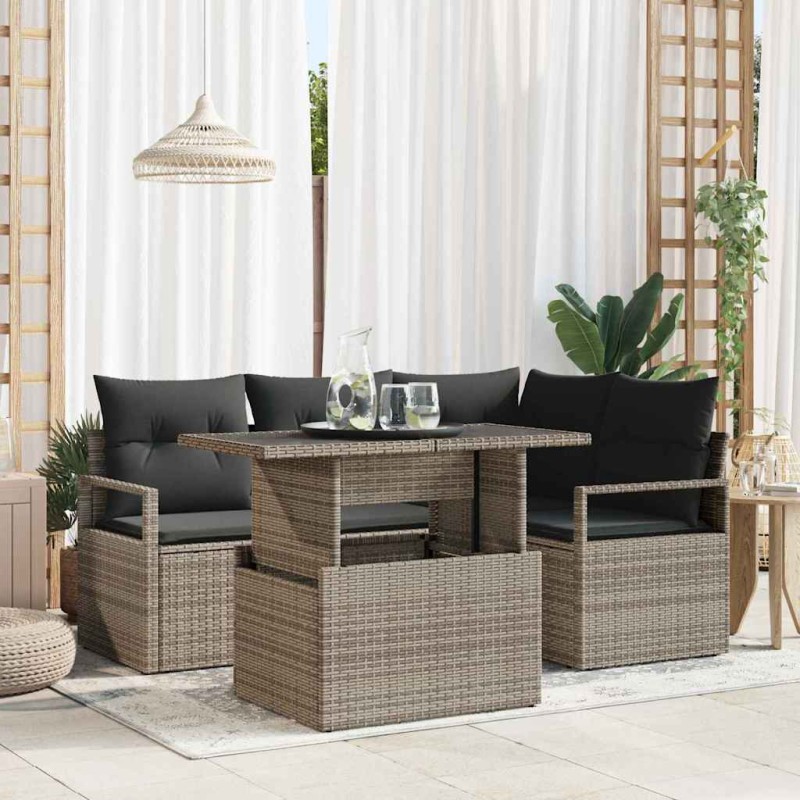 vidaXL Set di divani da giardino 5 pezzi con cuscini grigi