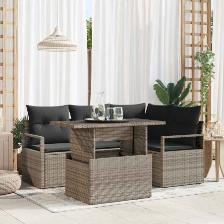 vidaXL Set di divani da giardino 5 pezzi con cuscini grigi