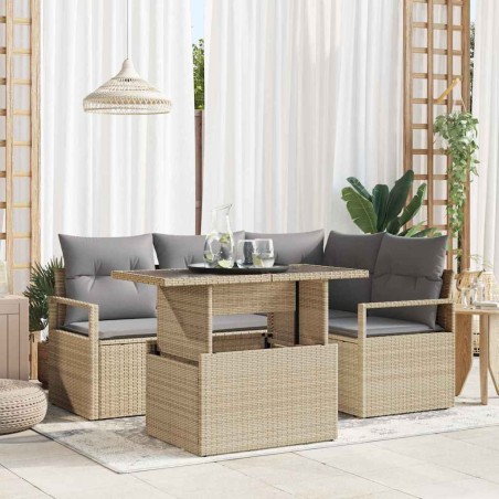 vidaXL Set di divani da giardino 5 pezzi in rattan sintetico con cuscini beige