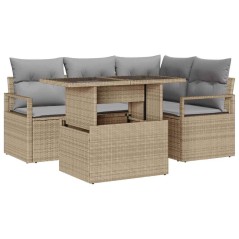 vidaXL Set di divani da giardino 5 pezzi in rattan sintetico con cuscini beige