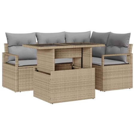 vidaXL Set di divani da giardino 5 pezzi in rattan sintetico con cuscini beige