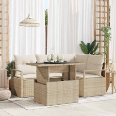 vidaXL Set di Mobili da Giardino 5 Pezzi con Cuscini Beige in Rattan Sintetico
