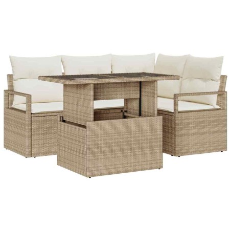 vidaXL Set di Mobili da Giardino 5 Pezzi con Cuscini Beige in Rattan Sintetico
