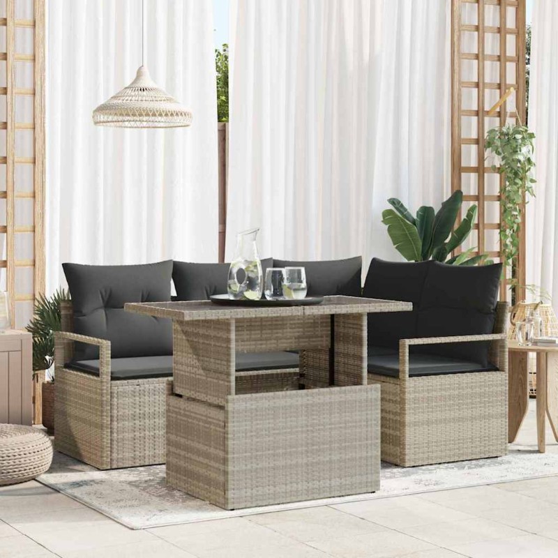 vidaXL Set da giardino di 5 pezzi con cuscini grigio chiaro in polyrattan